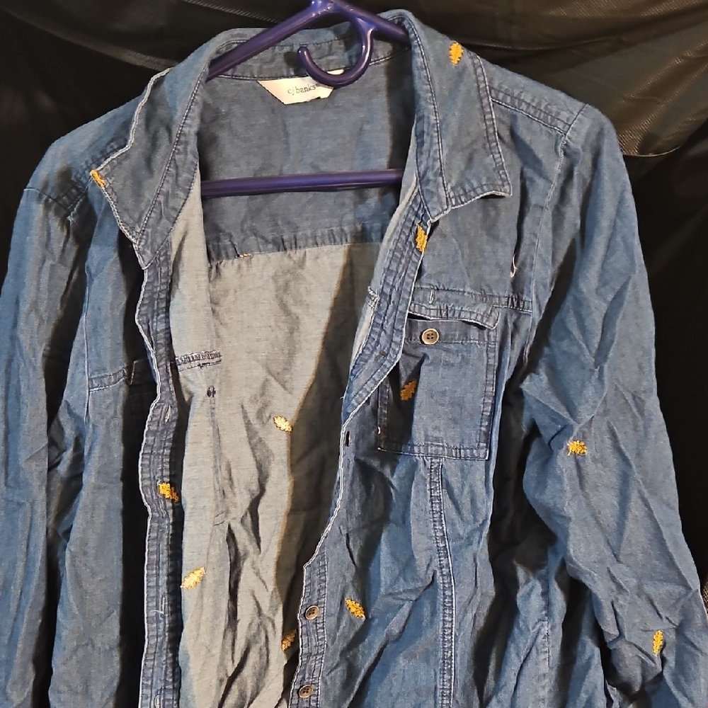 CJ Banks Blue Camisole with Yellow Accents